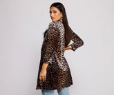 Velvet Leopard Print Long Line Blazer